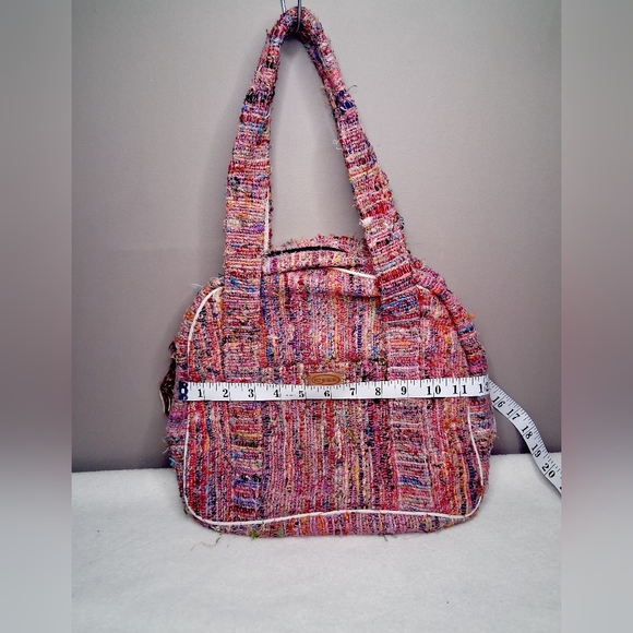 KYBER Cotton And Silk Multicolor Pink Tweed Tote Bag with Top Handles - Picture 7 of 10